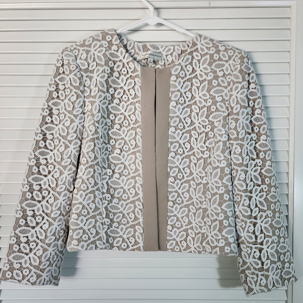 Elegant Beige and White Lace Blazer